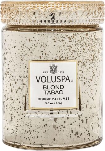 Voluspa Blond Tabac Candle | Small Glass Jar | 5.5 Oz. | 50 Hour Burn Time | Hand-Poured Coconut Wax + All Natural Wicks for a Clean Burn | Vegan | Poured in The USA in Saudi Arabia