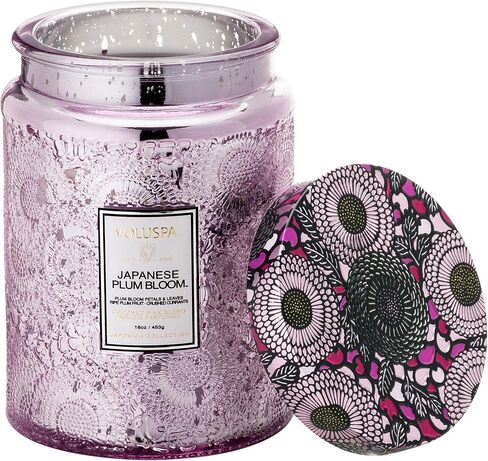Voluspa Japanese Plum Bloom Candle | Large Glass Jar | 18 Oz | 100 Hour Burn Time | All Natural Wicks and Coconut Wax for Clean Burning in Saudi Arabia