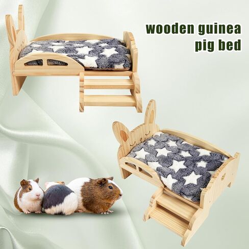 سرير خنزير غينيا NQEUEPN، سرير خنزير غينيا الخشبي مع سلالم وحصيرة، موائل قابلة للفصل لخنازير غينيا، سرير وسادة للحيوانات للهامستر، أرنب قزم، شينشيلا، سنجاب، خنزير غينيا in Kuwait