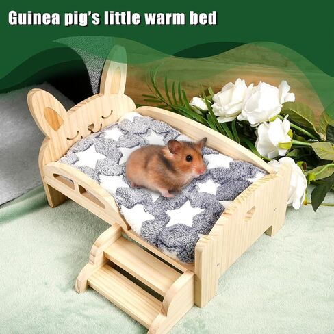 سرير خنزير غينيا NQEUEPN، سرير خنزير غينيا الخشبي مع سلالم وحصيرة، موائل قابلة للفصل لخنازير غينيا، سرير وسادة للحيوانات للهامستر، أرنب قزم، شينشيلا، سنجاب، خنزير غينيا in Kuwait