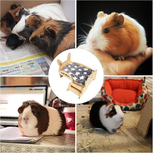 سرير خنزير غينيا NQEUEPN، سرير خنزير غينيا الخشبي مع سلالم وحصيرة، موائل قابلة للفصل لخنازير غينيا، سرير وسادة للحيوانات للهامستر، أرنب قزم، شينشيلا، سنجاب، خنزير غينيا in Kuwait