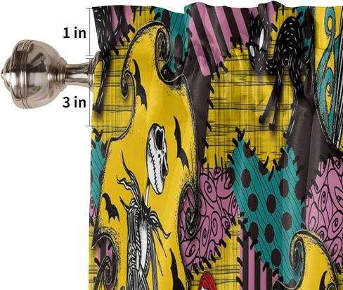 TTBDKKDM Halloween Window Valance for Kitchen Living Room Bedroom Jack Skellington and Sally Window Curtain for Halloween Decorations and Supplies Rod Pocket Window Treatment Valance Short Curtain in Kuwait