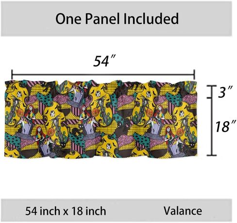TTBDKKDM Halloween Window Valance for Kitchen Living Room Bedroom Jack Skellington and Sally Window Curtain for Halloween Decorations and Supplies Rod Pocket Window Treatment Valance Short Curtain in Kuwait