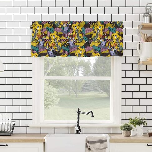 TTBDKKDM Halloween Window Valance for Kitchen Living Room Bedroom Jack Skellington and Sally Window Curtain for Halloween Decorations and Supplies Rod Pocket Window Treatment Valance Short Curtain in Kuwait