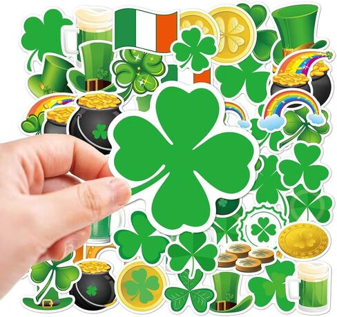 Angjiny 50 قطعة من ملصقات عيد القديس باتريك، ملصقات منقوشة على شكل شامروك، ملصقات نافذة شامروك خضراء، ملصقات نافذة شامروك ثابتة لديكور الربيع الأيرلندي in Kuwait