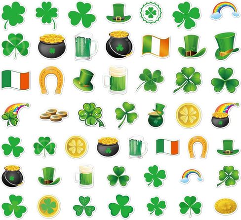 Angjiny 50 قطعة من ملصقات عيد القديس باتريك، ملصقات منقوشة على شكل شامروك، ملصقات نافذة شامروك خضراء، ملصقات نافذة شامروك ثابتة لديكور الربيع الأيرلندي in Kuwait