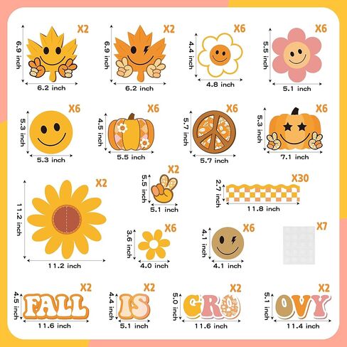 Xqumoi 96Pcs Retro Fall is Groovy Decorations Hippie Boho Autumn Pumpkin Maple Leaves Daisy Boarder Trim for Thanksgiving School Classroom Home Office Chalkboard Wall Decor in Kuwait