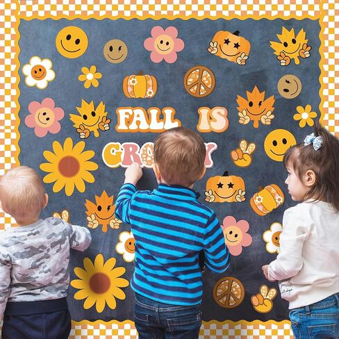 Xqumoi 96Pcs Retro Fall is Groovy Decorations Hippie Boho Autumn Pumpkin Maple Leaves Daisy Boarder Trim for Thanksgiving School Classroom Home Office Chalkboard Wall Decor in Kuwait