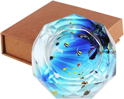 Apol Beautiful Octagon Crystal Glass Ashtrays 3.9" Cigar Cigarette Ash Holder Case for Home Office Tabletop Decoration Dad Gift (Circle) in Saudi Arabia
