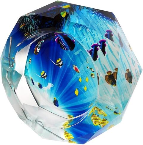 Apol Beautiful Octagon Crystal Glass Ashtrays 3.9" Cigar Cigarette Ash Holder Case for Home Office Tabletop Decoration Dad Gift (Circle) in Saudi Arabia