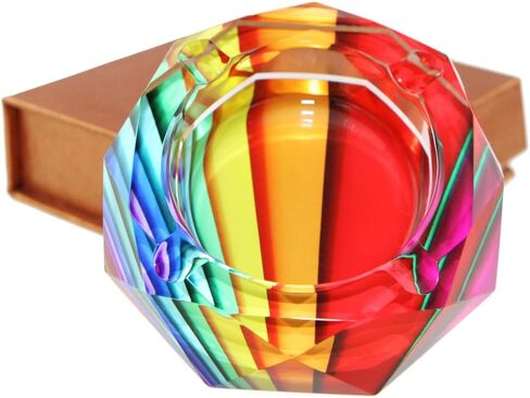 Apol Beautiful Octagon Crystal Glass Ashtrays 3.9" Cigar Cigarette Ash Holder Case for Home Office Tabletop Decoration Dad Gift (Circle) in Saudi Arabia