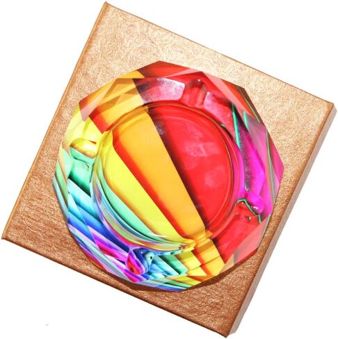 Apol Beautiful Octagon Crystal Glass Ashtrays 3.9" Cigar Cigarette Ash Holder Case for Home Office Tabletop Decoration Dad Gift (Circle) in Saudi Arabia