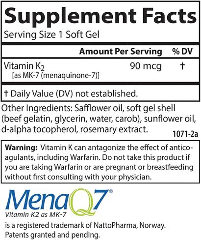 Carlson - Vitamin K2 MK-7 (Menaquinone), 90 mcg, Bone Support, Calcium Bioavailability, K2 Vitamin, Vitamin K-2, 60 Softgels in Saudi Arabia