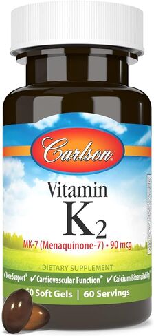 Carlson - Vitamin K2 MK-7 (Menaquinone), 90 mcg, Bone Support, Calcium Bioavailability, K2 Vitamin, Vitamin K-2, 60 Softgels in Saudi Arabia