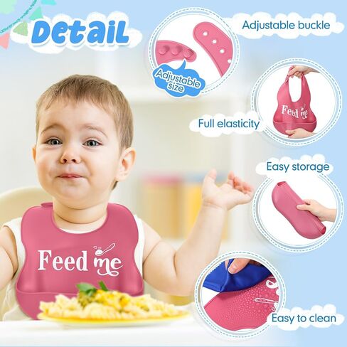 Mepase Set of 12 Cute Silicone Baby Bibs with Buckle Adjustable Fit Waterproof 3D Feeding Bibs for Babies Toddlers with Cute Words Soft Unisex Toddler Bib with 3D Pouch for Kids Boys Girls Eating in Saudi Arabia