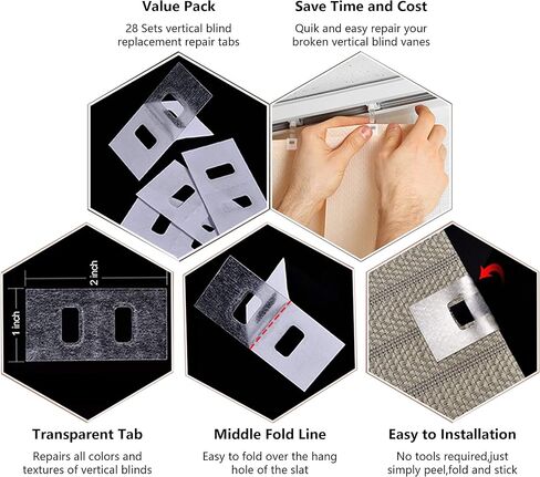 شرائح إصلاح بديلة للستائر الرأسية من Birllaid 28 مجموعة (56 علامة تبويب تثبيت عمياء إجمالية)، مجموعة إصلاح الستائر الرأسية المقطوعة مسبقًا in Kuwait