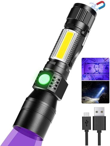 Karrong UV Flashlight Rechargeable, Black Light Flashlights, 2000lm Pocket-Sized T6 LED Torch with Clip, Water Resistant, 7 Modes for Pet Clothing Detection/Emergency/Camping 2pack in Kuwait