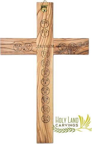 10 Inch Large Mother of Pearl Wall Crucifix, Olive Wood Cross for Wall Covered with Mother of Pearl Made in the Holy Land in Saudi Arabia