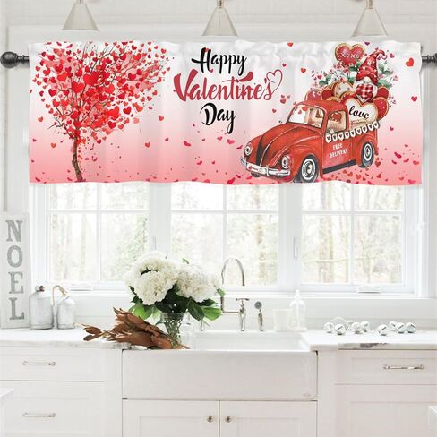 HawSkgFub Spring Summer Honey Bee Gnome Daisy Flower Kitchen Curtain Valance 54 x 18, Buffalo Plaid Short Topper Curtains Window Rod Pocket, Home Farmhouse Honeycomb Living Room Bedroom Bathroom Decor in Kuwait