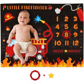 بطانية طفل من Gicoherero Fire Truck Baby Milestone لصبي صغير من رجال الإطفاء، مخطط النمو الشهري، بطانية ناعمة من الصوف المخملي لحديثي الولادة، خلفية تصوير فوتوغرافي in Kuwait