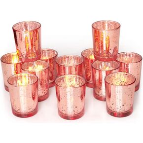 Volens Blue Votive Candle Holders Bulk, Mercury Glass Tealight Candle Holder Set of 12 for Wedding Centerpiece Table Decorations, Bridal Shower and Home Decor