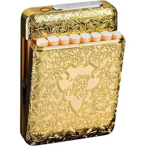 Cigarette Case with USB Lighter 16 pcs 84mm Regular/King Size Cigarettes Electric Rechargeable Flameless Windproof Lighters (Black) in Kuwait