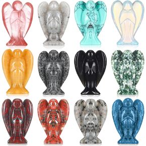 Nuenen 12 Pieces Crystal Angel Figurines Bulk Guardian 1.5 Inch Angel Statue Stones Set Mini Angel Gemstones Crystals Carved Stones for Valentines Day Gifts Home Decor(Classic Color)