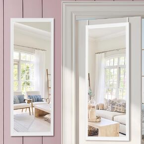 نوتيبي مراة بطول كامل 44 انش × 16 انش، مراة تثبت على الحائط مع علاقتين معدنيتين لديكور الحائط وغرفة النوم والحمام وغرفة المعيشة، لون ابيض in Kuwait