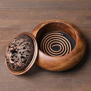 Premium Wooden Incense Burner Holder with Ash Catcher (Round)-100% Natural Walnut Wood Insense Sticks Holder-Modern Luxurious Design for Home-Great Gift for Loved Ones