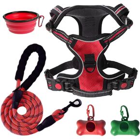 SYEENIFY No Pull Dog Harness, Adjustable Soft Padded Dog Vest, Medium Large Dog Harness with 5FT Dog Leash,Reflective No-Choke Pet Oxford Vest with Easy Control Handle