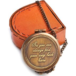UNG So You Can Always Find Your Way Back Home'' Brass Engraved Compass with Leather Case for Navigation Marine Vintage Nautical for Husband Gifts from Wife, University, Men Gift Item in Kuwait