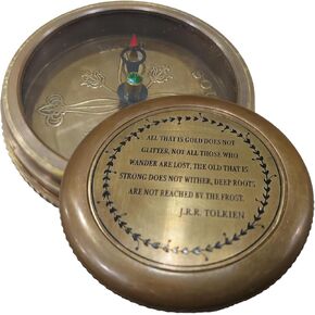 بوصلة نحاسية عتيقة مستوحاة من تولكين مع حافظة جلدية من دولتشي - بوصلة اتجاهية مغناطيسية للملاحة والتخييم والمشي لمسافات طويلة والرحلات - "Not All Who Wander are Lost" - هدية فريدة in Kuwait