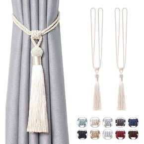 NICEEC 2 Pack Long Tassel Curtain Tiebacks Handmade Braided Rope Knot Drape Tie Backs European Style Decorative Curtain Holdbacks for Home & Office Window Drapery (Beige) in Kuwait