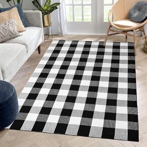 HZQOZUA Buffalo Plaid Rug 2x6 Ft Black and White Checkered Runner Rug for Hallways, Cotton Reversible Woven Washable Long Carpet for Entryway/Kitchen/Bedroom/Laundry Room/Living Room