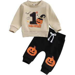 Yoyohhaki Toddler Baby Boy Halloween Outfit Checkerboard Ghost Crewneck Sweatshirt Top + Sweatpants Set Fall Winter Clothes in Saudi Arabia
