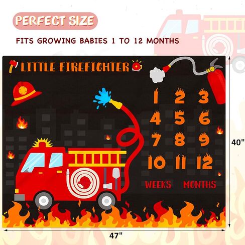 بطانية طفل من Gicoherero Fire Truck Baby Milestone لصبي صغير من رجال الإطفاء، مخطط النمو الشهري، بطانية ناعمة من الصوف المخملي لحديثي الولادة، خلفية تصوير فوتوغرافي in Kuwait