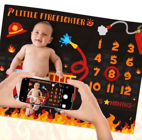 بطانية طفل من Gicoherero Fire Truck Baby Milestone لصبي صغير من رجال الإطفاء، مخطط النمو الشهري، بطانية ناعمة من الصوف المخملي لحديثي الولادة، خلفية تصوير فوتوغرافي in Kuwait