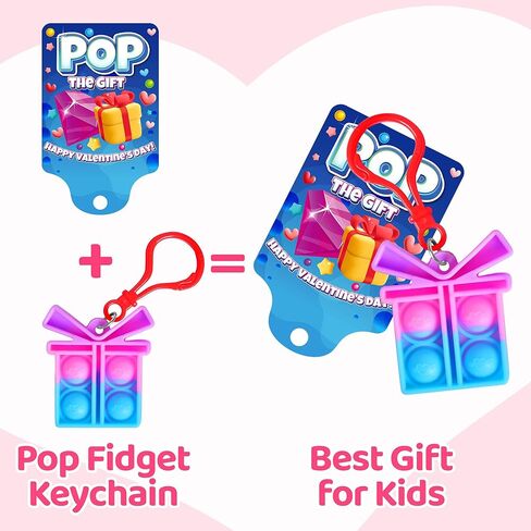 FUN LITTLE TOYS Pop Keychain Fidget Toy, 36 set Pop It Keychain with Valentine's Day Cards for 4-12 Kids Classroom suitable for Kids Valentines Day Gifts Birthday Prizes in Kuwait