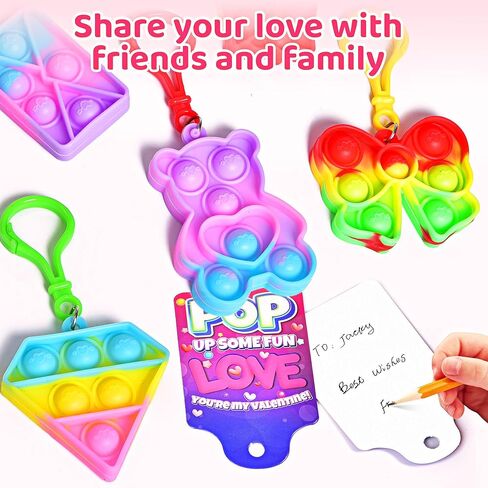 FUN LITTLE TOYS Pop Keychain Fidget Toy, 36 set Pop It Keychain with Valentine's Day Cards for 4-12 Kids Classroom suitable for Kids Valentines Day Gifts Birthday Prizes in Kuwait
