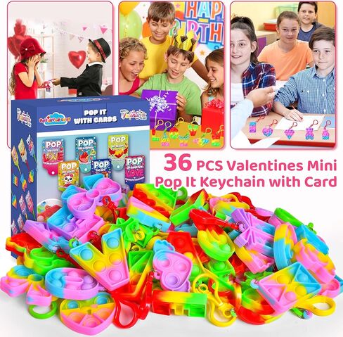 FUN LITTLE TOYS Pop Keychain Fidget Toy, 36 set Pop It Keychain with Valentine's Day Cards for 4-12 Kids Classroom suitable for Kids Valentines Day Gifts Birthday Prizes in Kuwait