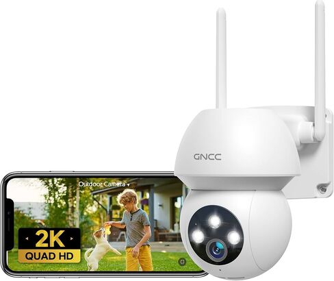كاميرا مراقبة واي فاي GNCC خارجية 2K 360 درجة كاميرا مراقبة منزلية سلكية مع تتبع تلقائي، رؤية ليلية ملونة، تخزين SD وسحاب، محادثة ثنائية الاتجاه، مقاومة للماء (2.4 جيجا هرتز، K1Pro) in Kuwait