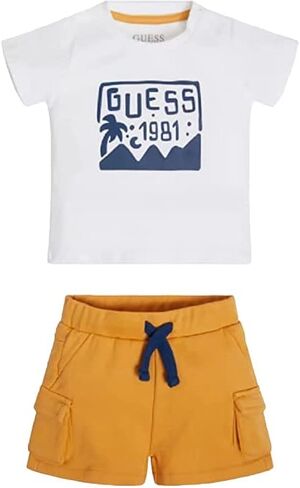 GUESS baby-boys Short Sleeve Organic Cotton Striped Tee and French Terry Shorts in Saudi Arabia
