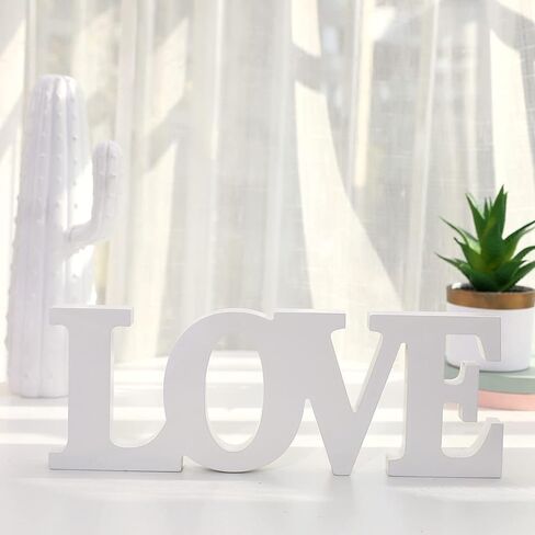 لافتة قائمة قائمة بذاتها على شكل حرف خشبي مطبوع عليها حروف الحب الخشبية، لافتات الحب الريفية المنفردة لغرفة المعيشة، ديكور الموقد | حفلات الزفاف، هدايا الحفلات المنزلية (الحب الأبيض) in Kuwait