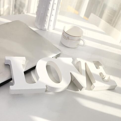 لافتة قائمة قائمة بذاتها على شكل حرف خشبي مطبوع عليها حروف الحب الخشبية، لافتات الحب الريفية المنفردة لغرفة المعيشة، ديكور الموقد | حفلات الزفاف، هدايا الحفلات المنزلية (الحب الأبيض) in Kuwait