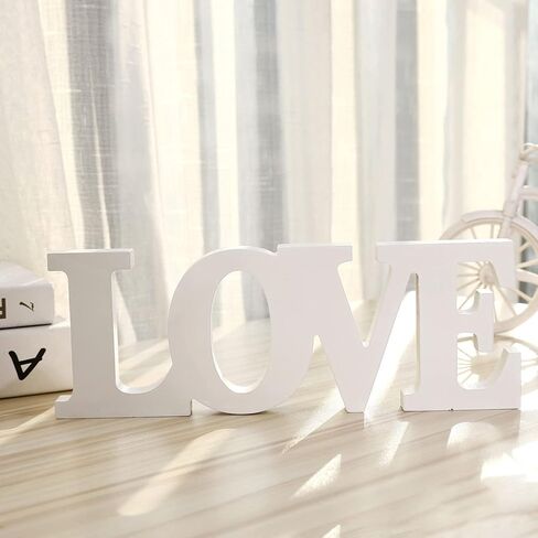 لافتة قائمة قائمة بذاتها على شكل حرف خشبي مطبوع عليها حروف الحب الخشبية، لافتات الحب الريفية المنفردة لغرفة المعيشة، ديكور الموقد | حفلات الزفاف، هدايا الحفلات المنزلية (الحب الأبيض) in Kuwait