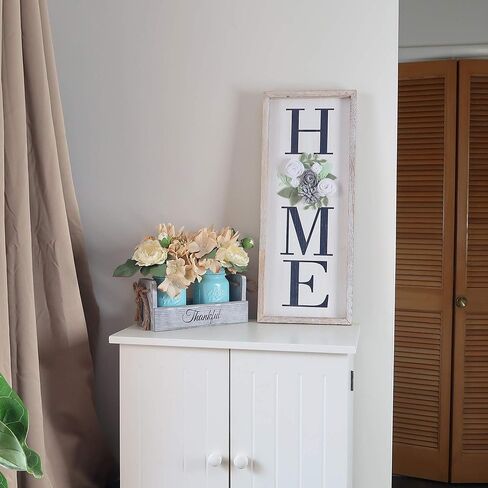 ديكور حائط خشبي للمنزل عمودي، لافتات ديكور منزلية معلقة ريفية مع زهرة اللباد من أجل، لوحة فنية جدارية مزخرفة بالورود للمزرعة، بني ريفي in Kuwait