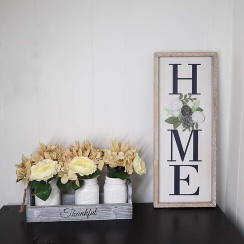 ديكور حائط خشبي للمنزل عمودي، لافتات ديكور منزلية معلقة ريفية مع زهرة اللباد من أجل، لوحة فنية جدارية مزخرفة بالورود للمزرعة، بني ريفي in Kuwait