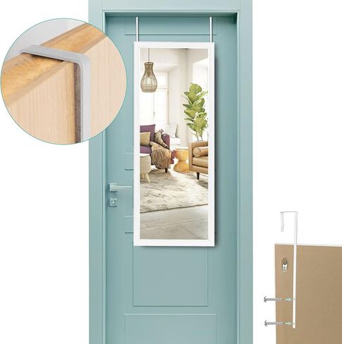 نوتيبي مراة بطول كامل 44 انش × 16 انش، مراة تثبت على الحائط مع علاقتين معدنيتين لديكور الحائط وغرفة النوم والحمام وغرفة المعيشة، لون ابيض in Kuwait