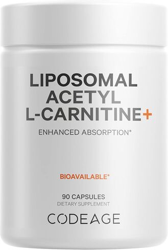 Codeage Liposomal Acetyl-L-Carnitine 500mg Supplement, 3-Month Supply - Liposomal ACL for Enhanced Absorption - Energy, Healthy Brain, Cognitive Support - 1 Capsule a Day, Vegan, Non-GMO, 90 Capsules in Saudi Arabia