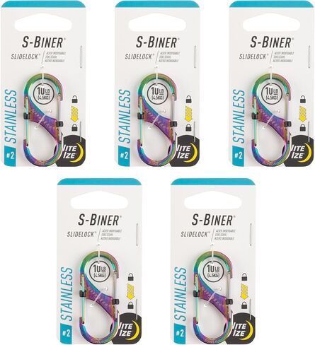 Nite Ize S-Biner SlideLock من الفولاذ المقاوم للصدأ - الحجم 2 - الطيف - 5 قطع (5 عبوات) in Saudi Arabia